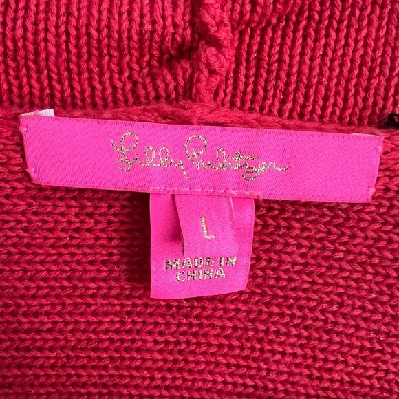 Lilly Pulitzer Red Open Front Fringe Hem Cardigan Sweater Knit Size L - Picture 2 of 7